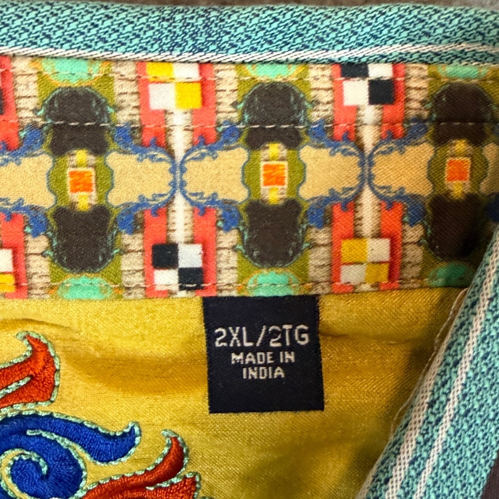 Robert Graham Shirt Mens 2XL Teal Stripe Silk Trim NWOT Knowledge Wisdom Truth - Picture 13 of 16